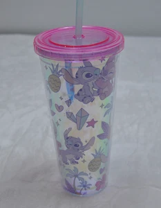 Disney Stitch Angel Tumbler Cup 24oz Holographic Iridescent Straw Lid New Authen - Picture 1 of 11