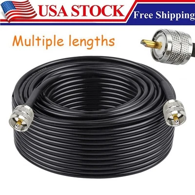 RG-58 RF Coaxial Cable UHF PL-259 Male to Male Connector Ham CB Radio 30-100ft - Image 1 of 4