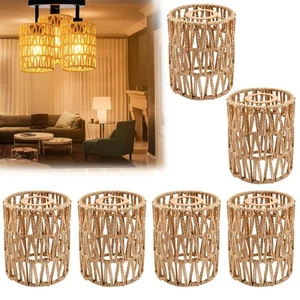 6 Pack Rattan Lamp Shade, Retro Small Pendant Light Shade Replacement, Boho C... - Picture 1 of 7