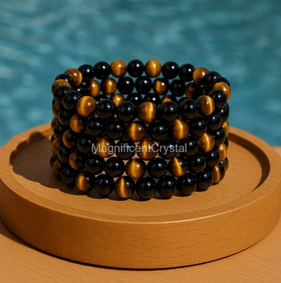 Pulsera 5 PIEZAS Hematita Obsidiana Ojo de Tigre Triple Protección 8MM Regalos Energéticos Foto 1 de 4