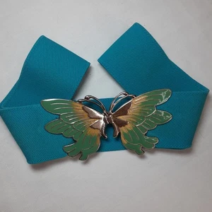 Cinturón elástico con hebilla esmaltada mariposa ajustable azul turquesa vintage años 80 - Imagen 1 de 7