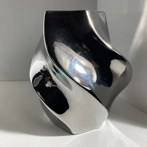 Modern Abstract Chrome Ceramic Sculpture Art Vase Decor - Picture 1 of 10