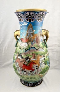 Große 18 Zoll chinesische Cloisonné Messing Vase Elefanten Pferde - Bild 1 von 9
