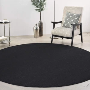 Nourison Essentials Indoor/Outdoor Black 8' x round Area Rug, Easy -Cleaning, - Picture 1 of 11