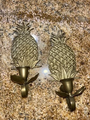 2 Brass Pineapple Taper Candle Holder Wall Sconces - Image 1 of 4