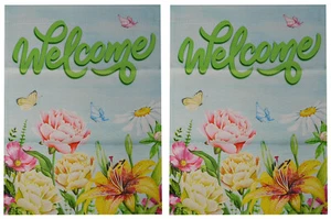 Welcome Spring Flowers 12.5"x18" Double Sided Polyester Sleeve Garden Flag - Picture 1 of 5