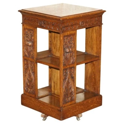 CARVED CIRCA 1880 ANTIQUE VICTORIAN ENGLISH OAK REVOLVING BOOKCASE BOOK TABLE - Image 1 of 4
