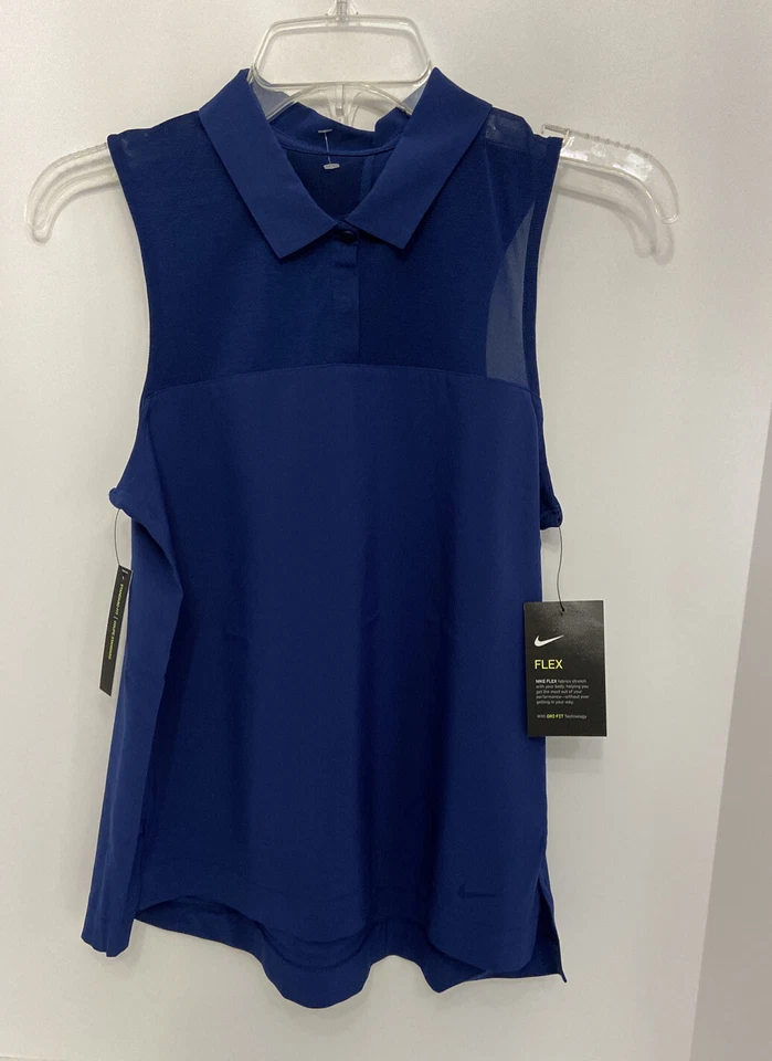 Nike Dri-Fit (Women’s Size S) Flex Sleeveless Athletic Polo Shirt Blue Athletic