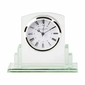 SQUARE GLASS 14CM CONTEMPORARY ROMAN NUMERALA MANTEL CLOCK BY WILLIAM WIDDOP - Picture 1 of 1