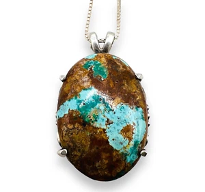 Rare Untreated Persian Matrix Blue Turquoise 925 Sterling Silver Pendant -0290 - Picture 1 of 10