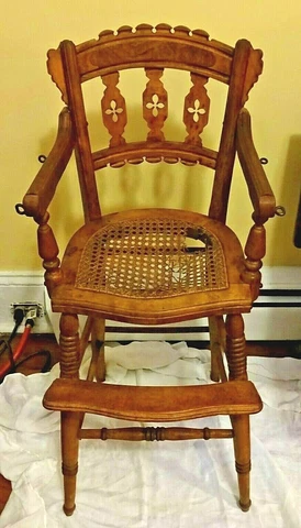LOCAL PICK UP ONLY Old Wood High Chair Victorian Eastlake Gothic Ornate Pierced Cover