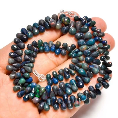 Collar de cuentas facetadas lágrima ópalo etíope negro natural 105 quilates 18-19" A4920 Foto 1 de 3