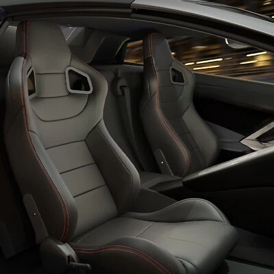 2PCS Universal Racing Bucket Seats with Dual Sliders, PVC Leather for Nissan - Image 1 of 4