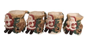 Set Nantucket Hand Painted Santa Mugs N&D1995 Vintage Colorful 4.25”Hx 6”wx3”d - Picture 1 of 11