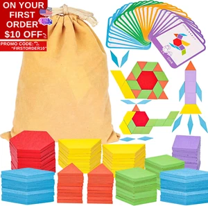 Shapes Wooden Pattern Blocks for Kids,Learning Toys,Geometric with Activity Card - Picture 1 of 12