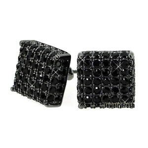 Blacked Out Large Cube Earrings For Men With Lab Made Stones