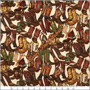 FABRI-QUILT "ROUND UP BOOTS" WESTERN BOOTS COTTON FABRIC PRICED PER 1/2 YD - Picture 1 of 1