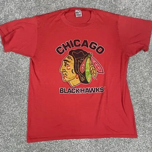 Swingster T Shirt Uomo L Vintage Anni 80 Chicago Blackhawks NHL Hockey Punto Singolo Rosso - Foto 1 di 9