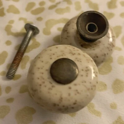 Amerock Mushroom Speck Porcelain Brass Drawer Cabinet Pulls Knobs Vintage 40+ ct - Image 1 of 4