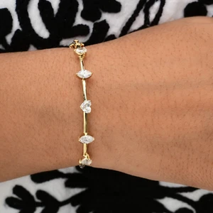 1.77 Ct Lab Grown CVD Multi Shape Diamond Bangle Bracelet 18k Yellow Solid Gold - Picture 1 of 7