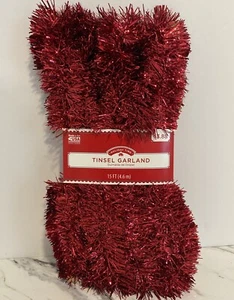 New 15 FT Holiday Time Tinsel Garland Christmas Holiday Decoration Red Color - Picture 1 of 3
