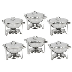 Pack of 6 Round Chafing Dish Buffet Warmer Set With Lid, Silver Accented Chafer