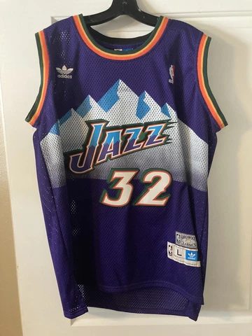 Karl Malone Mens Purple Adidas Hardwood Classics Utah Jazz Jersey, Large Cover