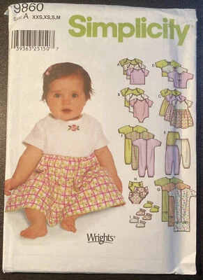 Simplicity 9860 Size xxs xs s m Babies Layette with Bunting Uncut - Image 1 of 4