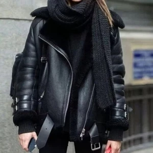 Women's B3 RAF Bomber Black Aviator Flying BLACK Fur Real Leather Jacket Coat - Picture 1 of 4