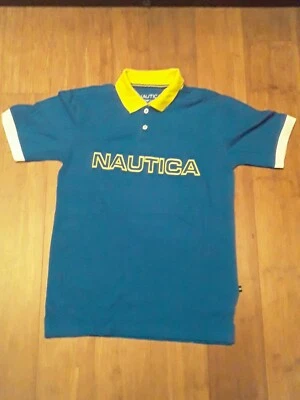 Camisa polo manga corta azul náutica con blanco y amarillo talla L nueva sin etiquetas para niños Foto 1 de 3