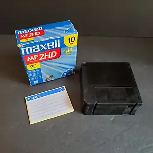 Maxell 3.5" PC MF 2HD Floppy Disks Box of 10 with Labels NEW OPEN BOX - Picture 1 of 8
