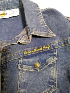 Women's Hard Rock Cafe Light Weight Denim Snap Buttons Jacket Size Large - Picture 1 of 8