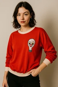 VTG 90s Expression Place Shirt Womens L Red Cartoon Novelty Applique Unique - Picture 1 of 12