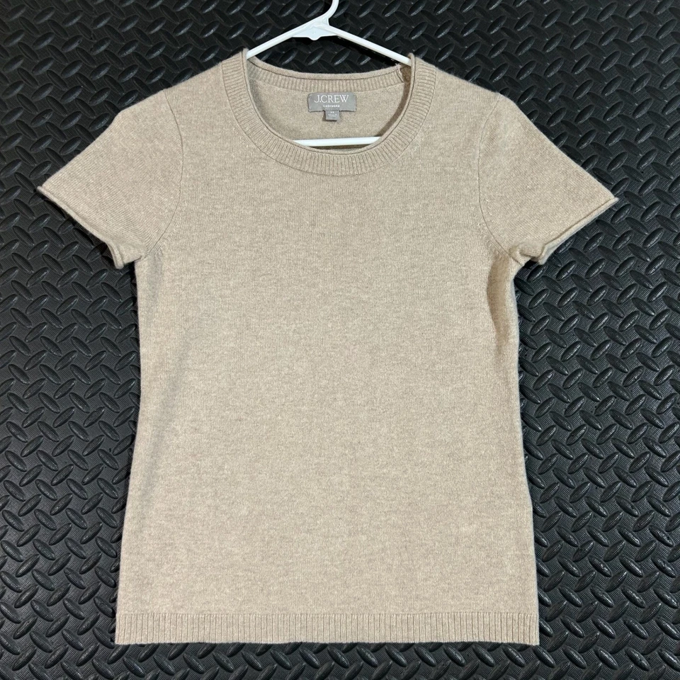 J. Crew Cashmere Tan Beiger Knit Short Sleeve Blouse Women's Size XS - Image 1 of 4