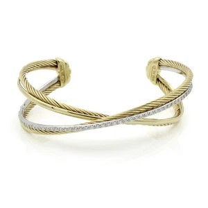 David Yurman Two Tone 18k 0.50ctw Diamond Crossover Sz 7.5" Cuff #J138286-2 - Picture 1 of 7