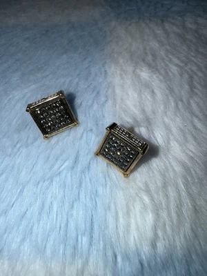 1/4 CT TW Champagne and White Diamond Stud Earrings in 10K Gold w/ Black Rhodium - Image 1 of 4