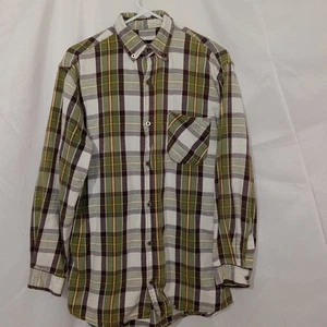 Men's Key Flannel Work Shirt Size M Long Sleeve Metal Buttons Down Plaid Pocket - Picture 1 of 13