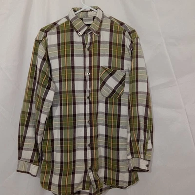 Men's Key Flannel Work Shirt Size M Long Sleeve Metal Buttons Down Plaid Pocket - Image 1 of 4