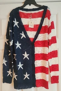 ANDTHEWHY Los Angeles Patriotic Flag Red/White/Blue Cardigan Sweater Size M/L - Picture 1 of 4