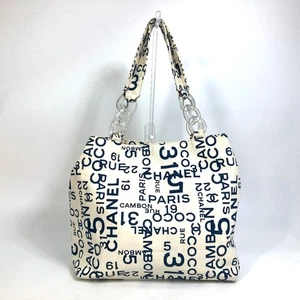 CHANEL By the Sea CC Mark Clear Chain Shoulder Tote Bag Canvas White x navy - Picture 1 of 16