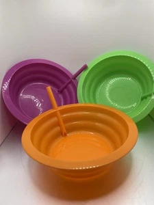 Arrow Plastic Purple , Orange Green Cereal Built in Straw Sip-A-Bowl Lot Of 3 - Picture 1 of 5