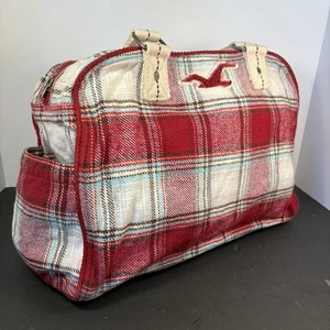 Bolso de viaje Hollister a cuadros Weekender rojo blanco azul tartán - Imagen 1 de 13