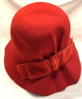 Raffaello Bettini средний шерсти войлок Cloche бант шляпа один размер красный сделано в Италии - Изображение 1 из 4
