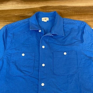 J. Crew Camp Shirt Seersucker Mens Small Knit Button Up Short Sleeve Blue Retro - Picture 1 of 9