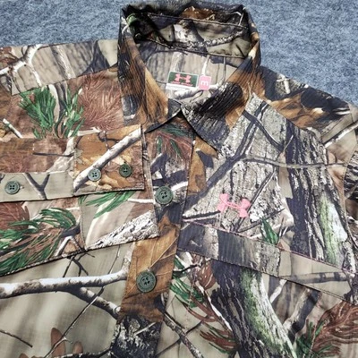 Womens Under Armour Realtree Camo Long Sleeve Button Down Hunting Shirt Medium - Image 1 of 4