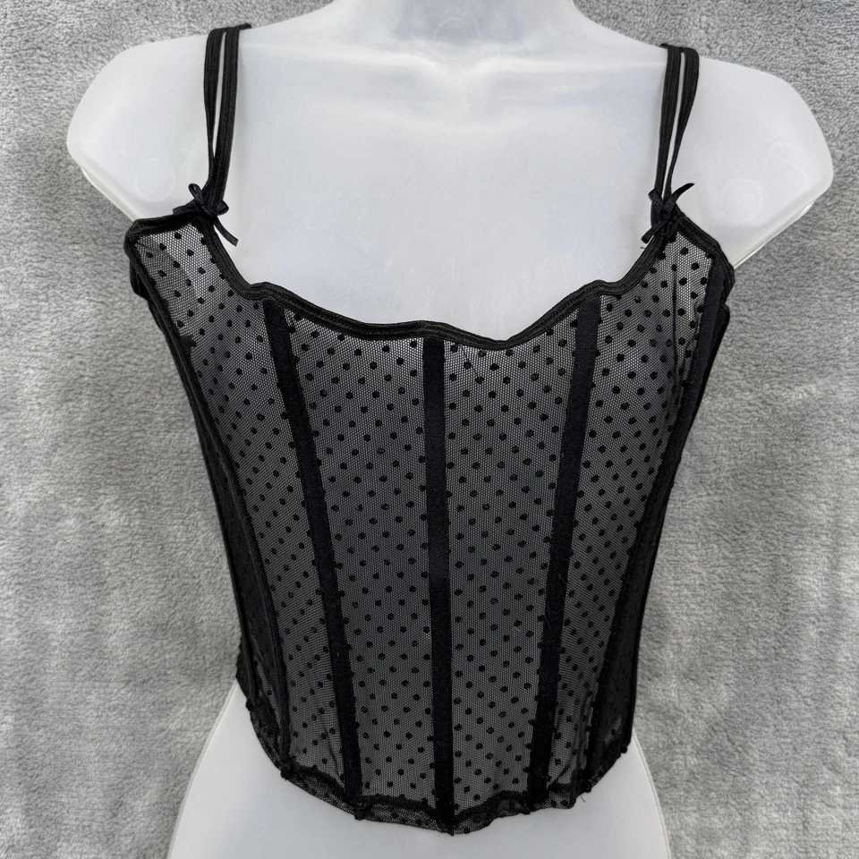 RAMPAGE Sheer Swiss Dot Boned Corset Top Camisole Black VTG 90s Y2K Sz M - Image 1 of 4