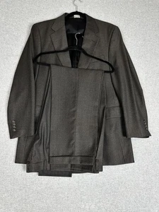 Jos A Bank Suit 41L 34x31 Brown Gray 100% Wool 2 Piece Houndstooth Pleat Cuffed - Picture 1 of 22