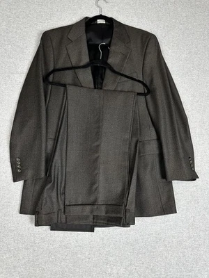 Jos A Bank Suit 41L 34x31 Brown Gray 100% Wool 2 Piece Houndstooth Pleat Cuffed - Image 1 of 4