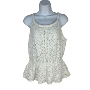 Nicole By Nicole Miller White Lace Sleeveless Peplum Top Medium - Picture 1 of 4