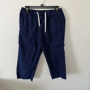 Hollister Cropped Taper Capri Pants Women’s Small Navy Blue Linen Blend Elastic - Picture 1 of 7